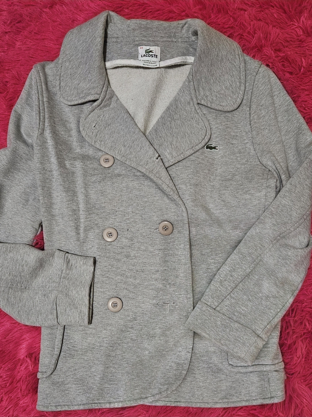 Lacoste Light Gray Double-Breasted Pea Coat